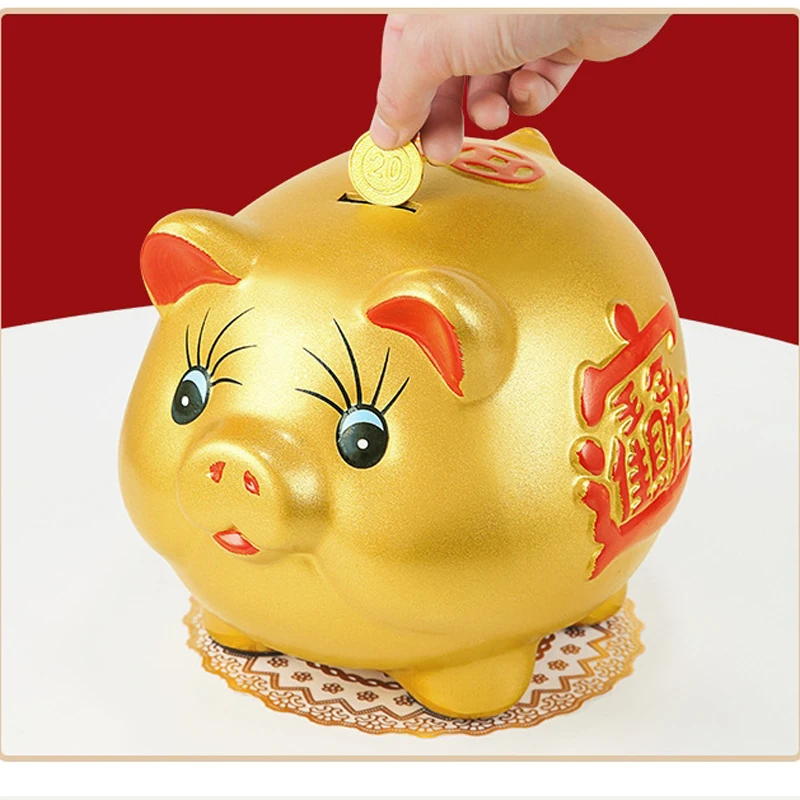 Alcancía dorada de gran capacidad, hucha de cerámica para niños, adorno de escritorio, decoración de boda para atraer riqueza