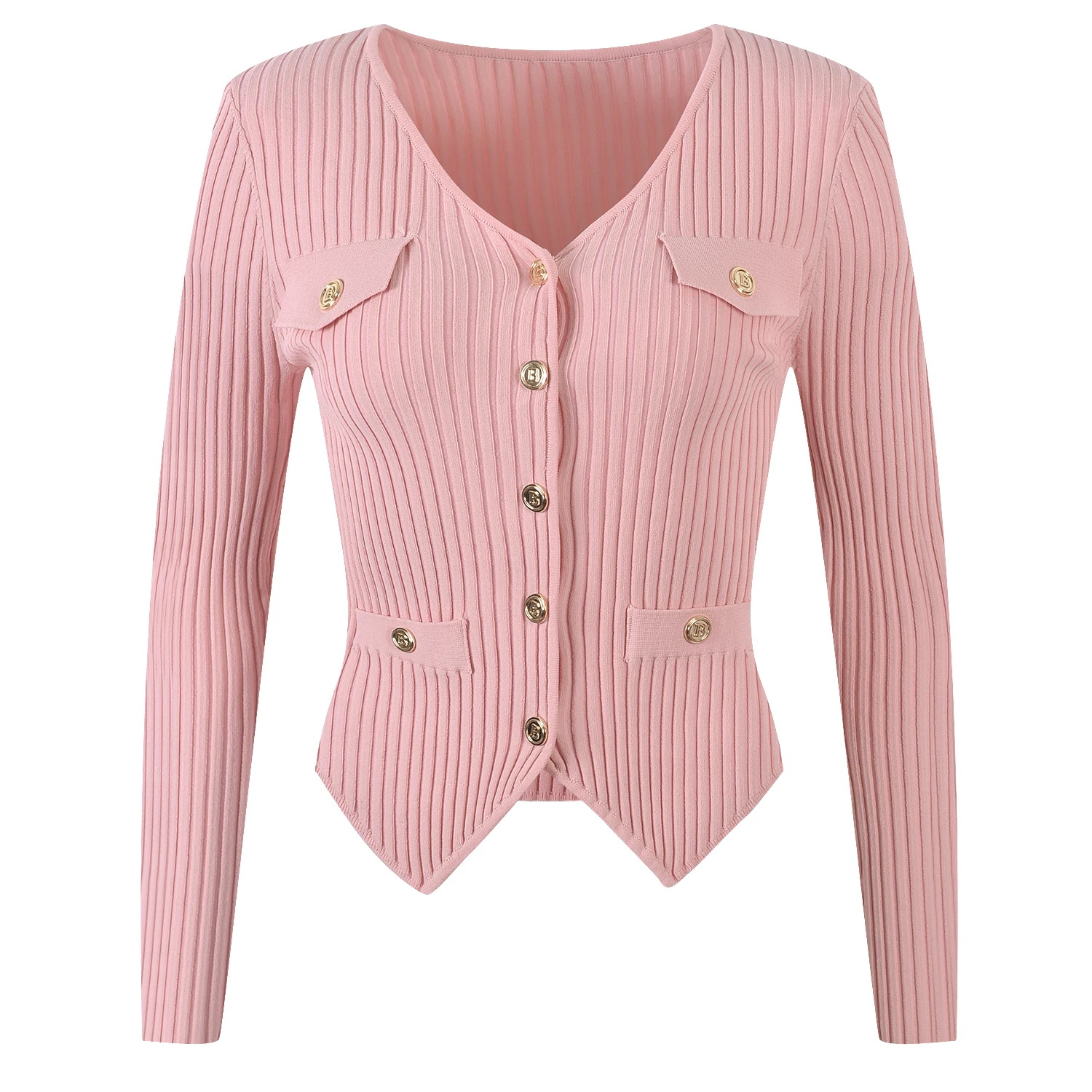 

Ele V-Ne Open Cardigan Women's Slim Fit Knitwear Asymmetric Hem Paris B@ Golden Bule Personalized Spring Faion