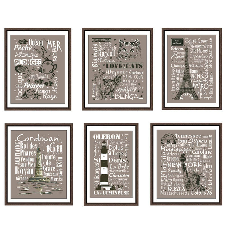 Love cats letter Statue of Liberty cross stitch package 14ct 11ct coffee canvas cotton silk embroidery handmade needlework