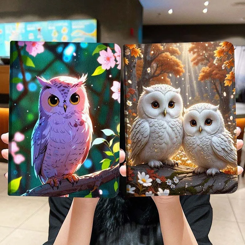 

Cute White Owl Pair For iPad Pro Air Mini 2 3 4 5 6 7 6th 7th 10th 11th 10.2 9.7 10.5 11 Foldable Tablet Case Gift
