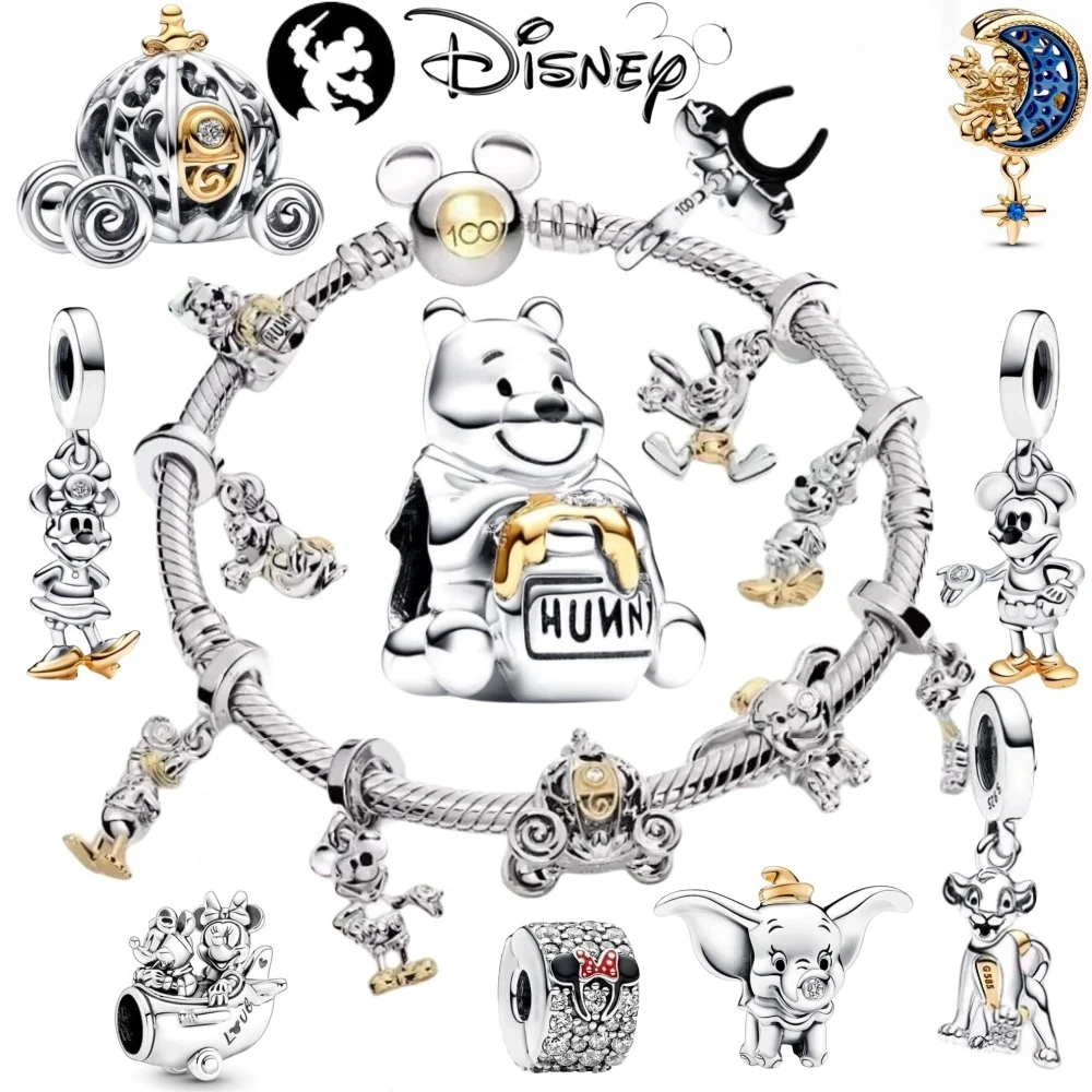 Disney 100th Anniversary 925 Sterling Silver Dumbo ciondola Deer Charms Mickey Minnie Bead per le donne ciondolo Fit Pandora bracciale