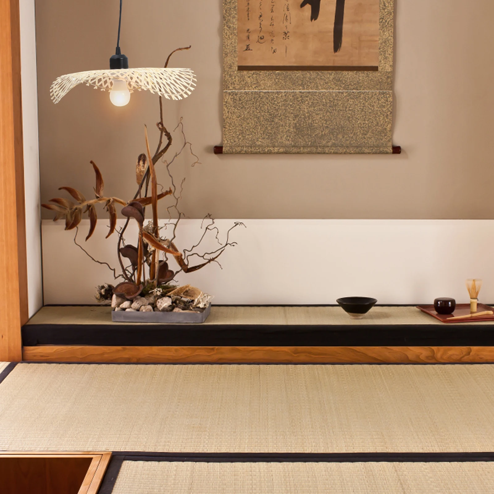 

Rattan Weaving Ceiling Light Simple Hanging Lamp Indoor Chandelier Zen Fixture Globe Osier Bar Coffee Shop