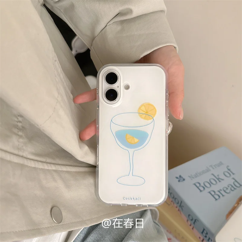 Ins الكورية الصيف لطيف الليمون كوكتيل الكرتون لطيف قضية الهاتف آيفون 16 15 14 13 12 11 برو ماكس زائد Y2K الإبداعية غطاء