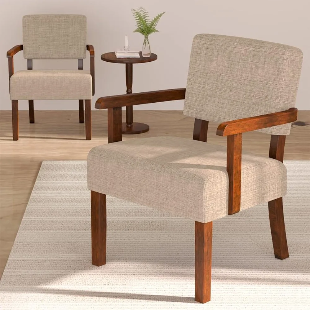 

Accent Chair Set Of 2 With Table, Chairs With Soft Seat And Armrests Accent Chair