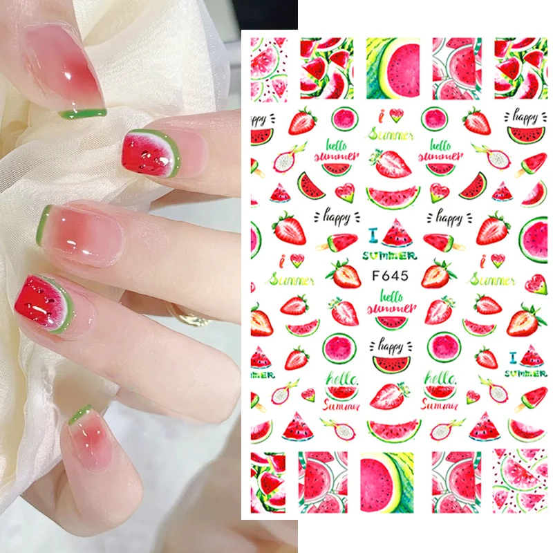 

Nail Art Decals Summer Fruits Watermelon Strawberry Back Glue Nail Stickers For Nail Tips Beauty