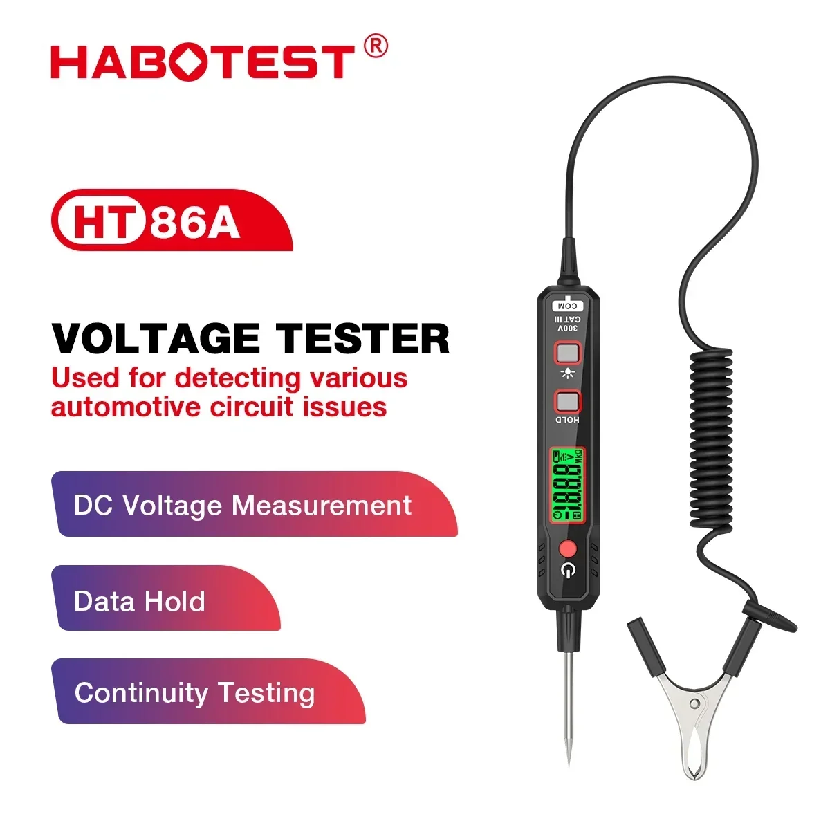 HABOTEST Resistance Continuity Car Fault Maintenance Circuit Test Probe HT86A Car Voltage Detector Smart Voltage Tester Volt Pen