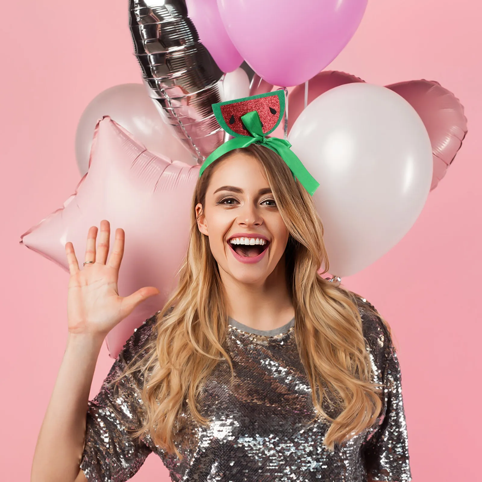 

Набор из 2 повязок на голову с фруктами: Арбуз и Клубника. Летние аксессуары для волос для вечеринок, дней рождения, косплея и тропических праздников.