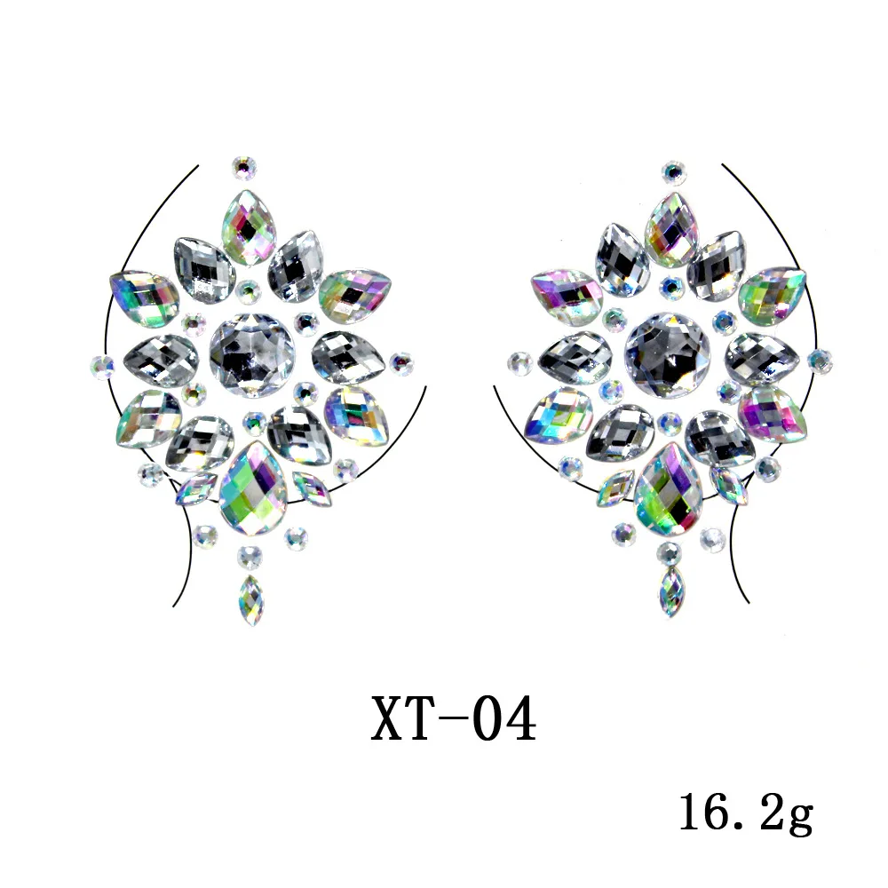 Temporäre Tattoos für Damen, gefälschte Tattoo-Aufkleber, Brustjuwelen, Kristall, Diamant, Acryl, Strass, DIY, Gesichtsaufkleber, Gesichtsdekoration – Detail 6