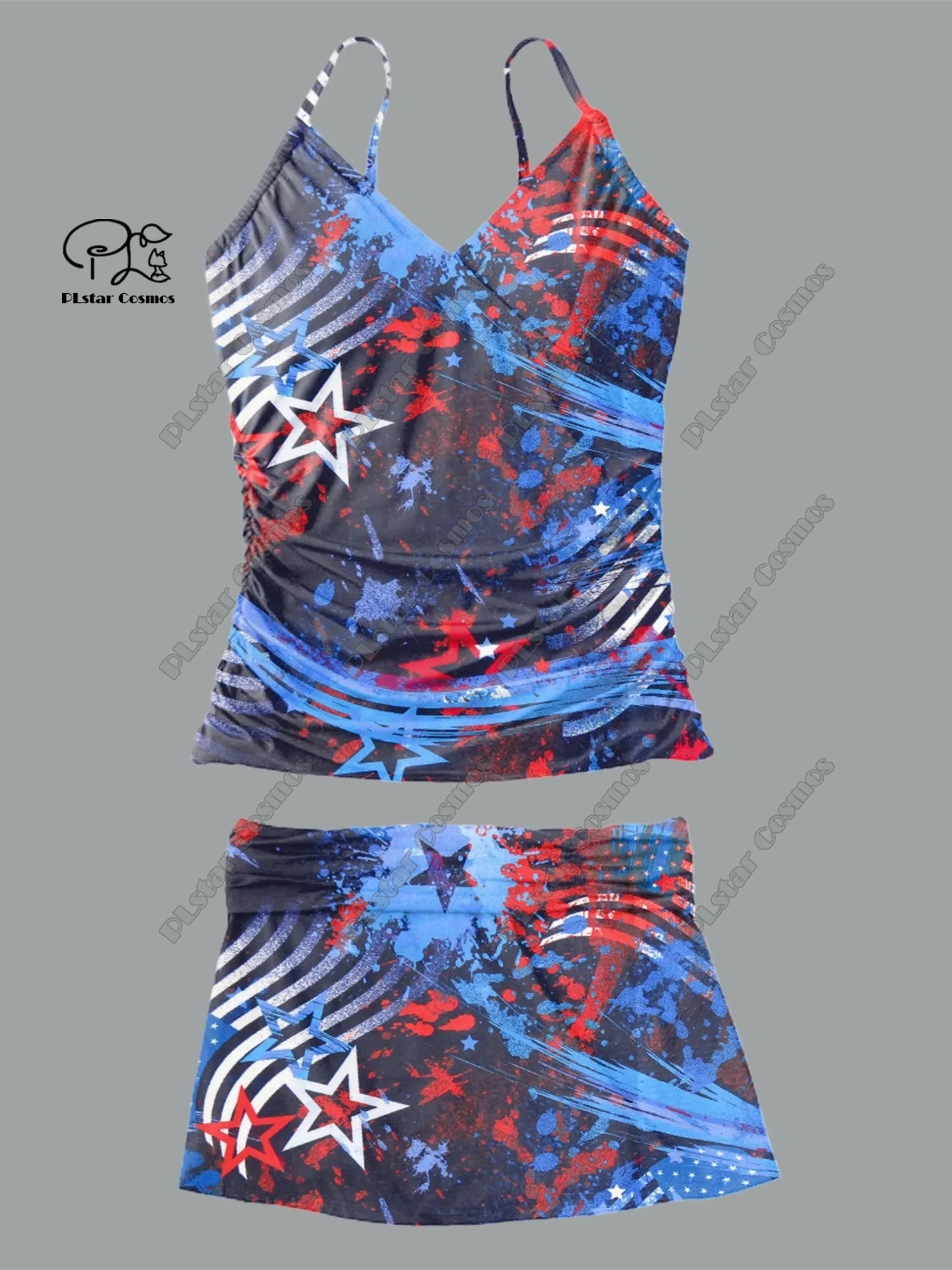 Damen V-Ausschnitt Sommer kleiner frischer Blumendruck Hosenträgerrock zweiteiliger Badeanzug Anzug Urlaub Reisen neuer Badeanzug Q-10