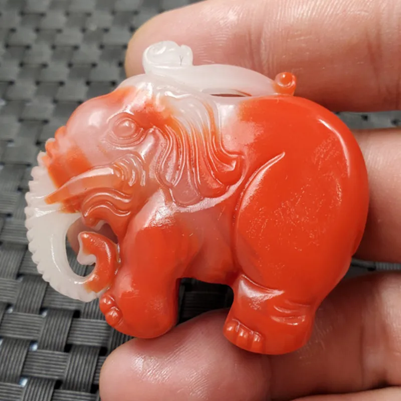 Xinjiang Hetian Outer Mongolia Elephant Pendant Double-Sided Carved Three-Dimensional Elephant Pendant Red Jasper Elephant Penda