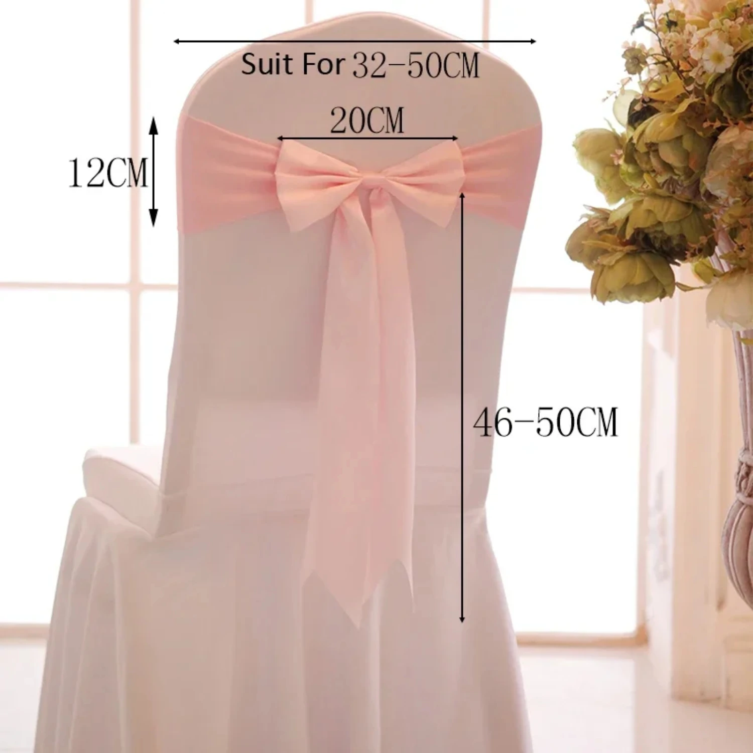 

25pcs Satin Spandex Chair Cover Band Ribbons Chair Tie Backs Party Banquet Decor Wedding Decoration Knot Chair Bow Sashes