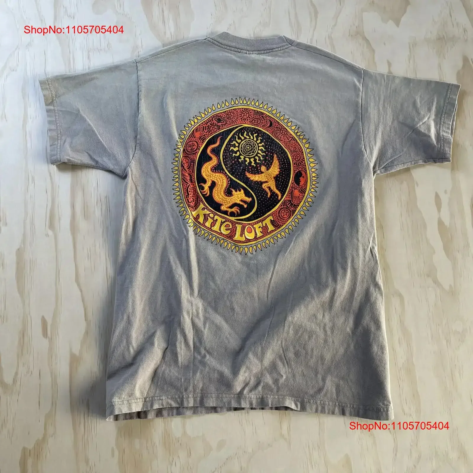 Kite Loft Fruit Of The Loom T Shirt Mens Medium Gray Dragon long or short sleeves vintage Washed Comfortable Versatile