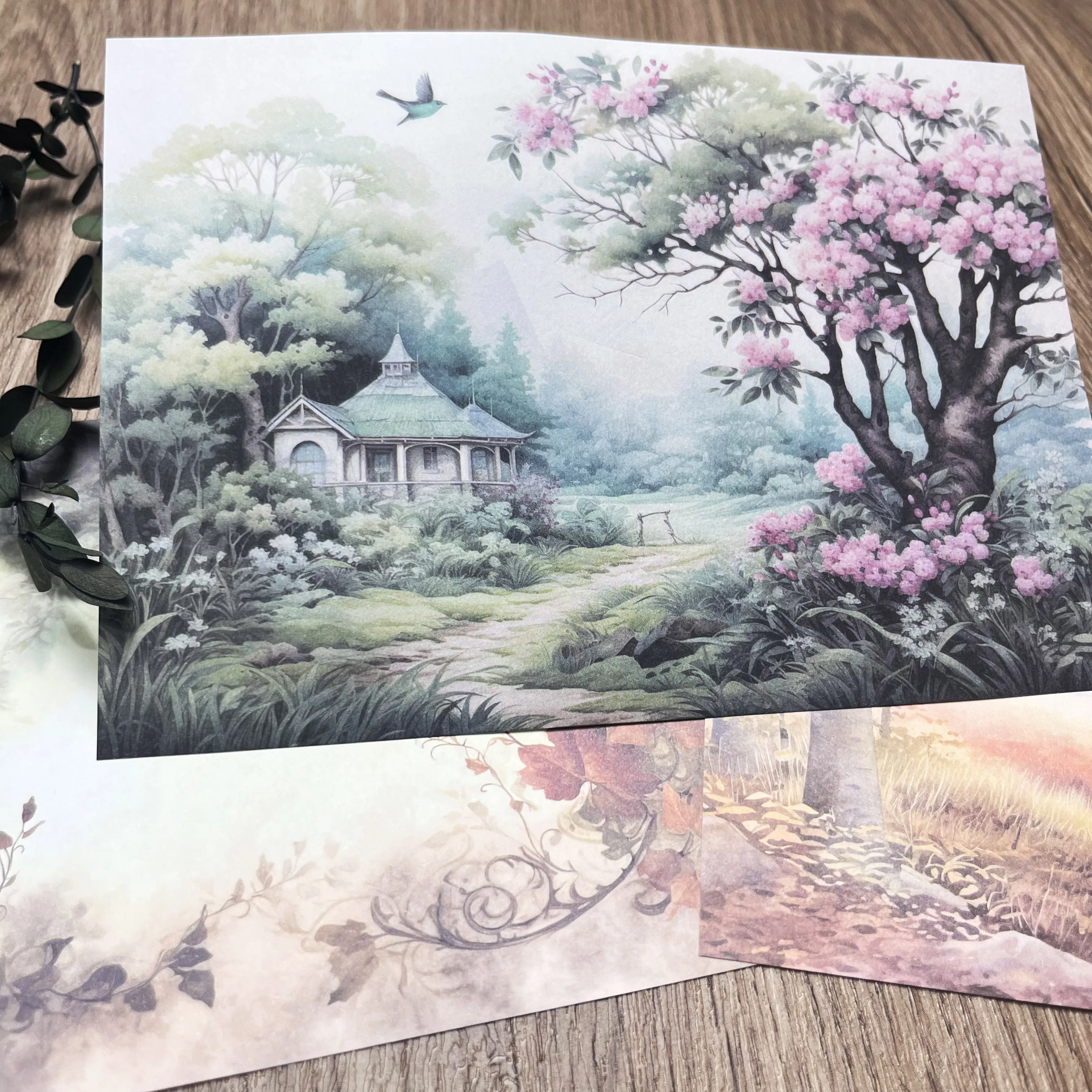 32sheets Writable Dream Forest Theme DIY Decor Paper,Suitable for Scrapbooking Supplies, Album Decoration, Tags, Junk Journal