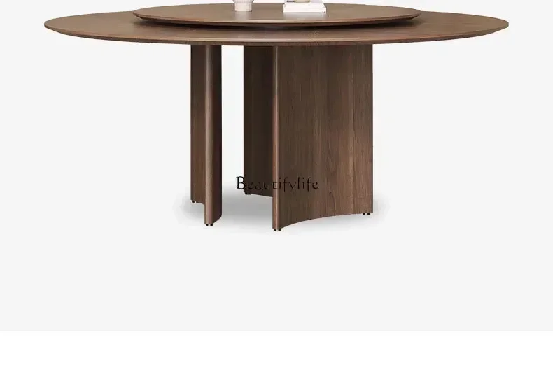 

lMedieval solid wood round parquet dining table retro North American black walnut round table