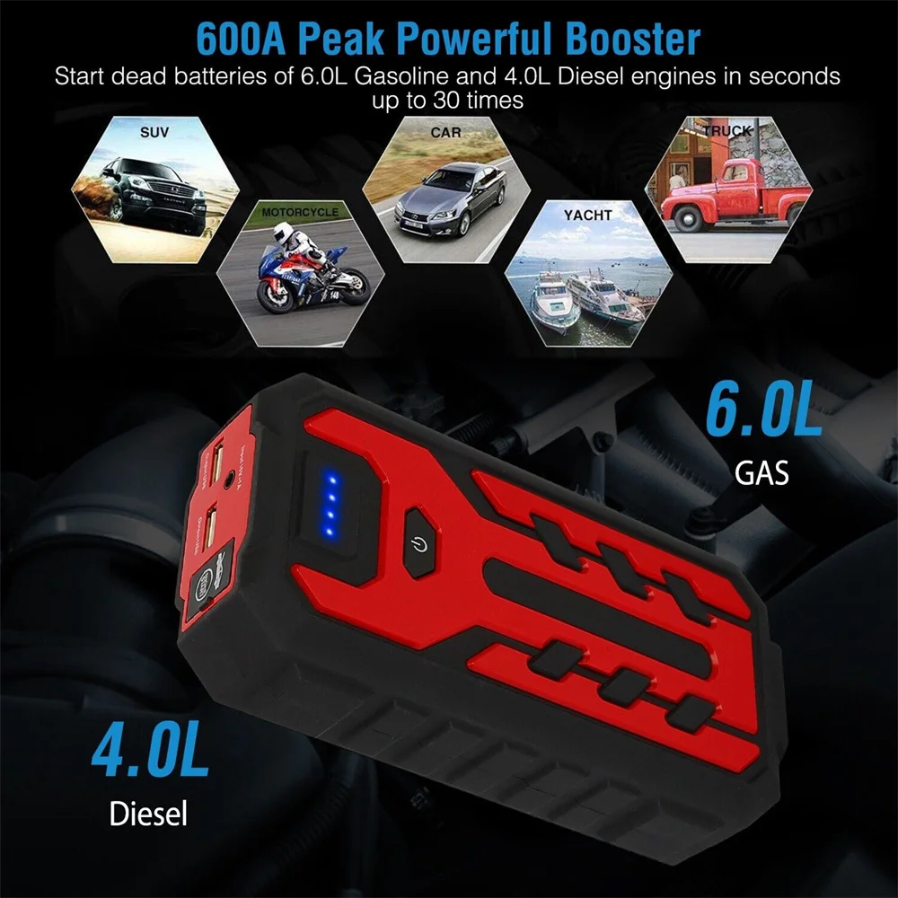 Baterai mobil Starter lompat 20000mAh portabel baterai otomatis Booster pengisi daya 12V mobil darurat Booster Power Bank memulai perangkat