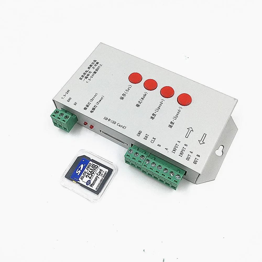 T-1000S LED RGB Pixels Controller SD Card WS2801 WS2811 WS2803 WS2812 LPD6803 P9813 LED 2048 Pixels Module DC5V 12V 24V