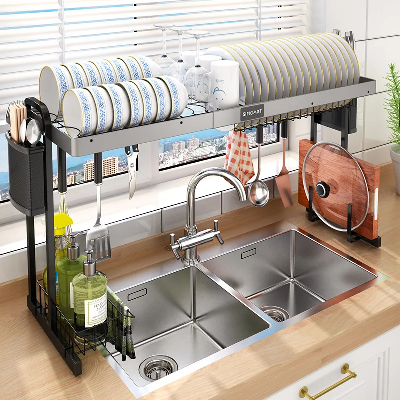 

Alumimum Kitchen Storage Rack Sink Dish Rack Draining Rack Supplies above Sink Retractable Dish Water Tank Rack