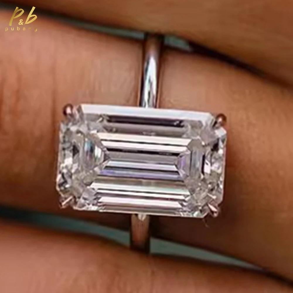 

PuBang 3EX VVS1 D Color 10.5 Carat Moissanite Rings Emerald Cut 14K Solid White Gold Jewelry for Woman Wedding Fine with GRA