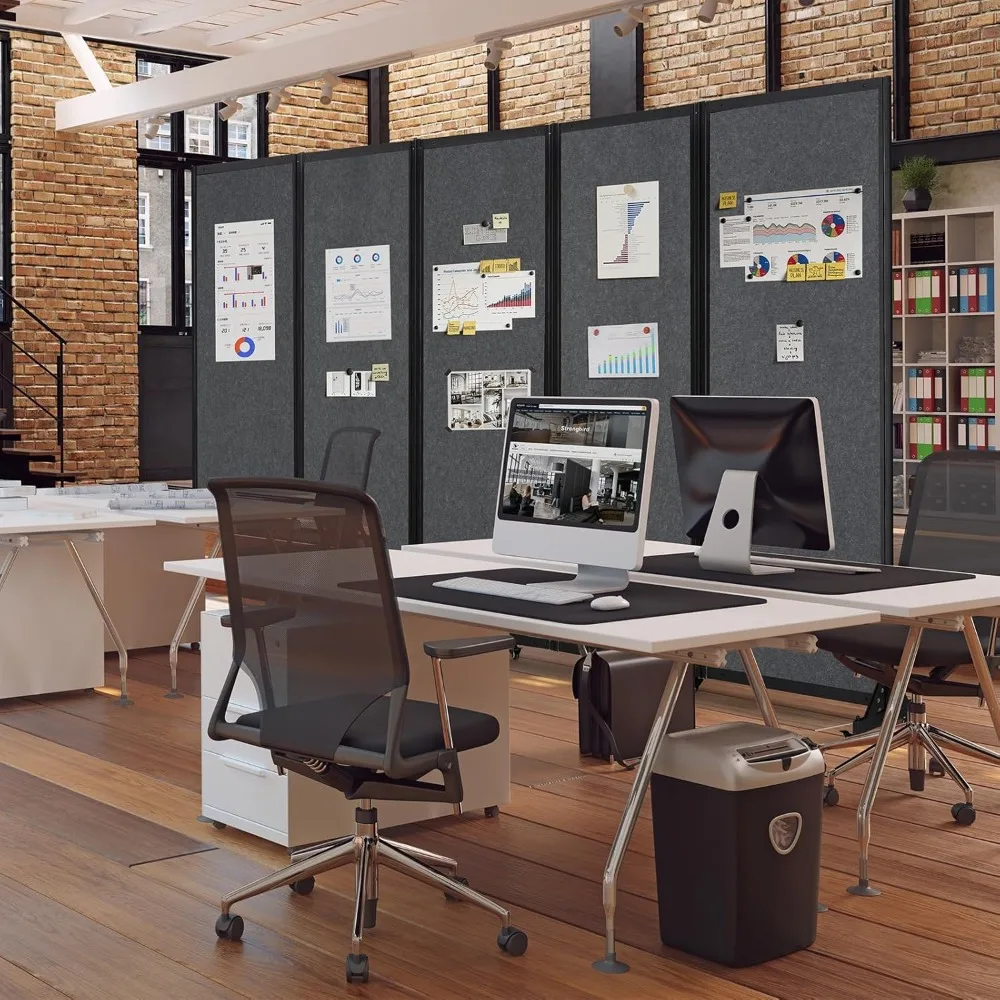 جدار تقسيم مكتب قابل للطي باللون الرمادي بعرض 10.5 أقدام × 6.7 أقدام للخصوصية