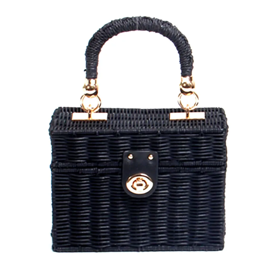 

Vivi черная коробка сумки из ротанга женская летняя соломенная сумка ручной работы тканая пляжная сумка через плечо богемная сумка Балийский кошелек