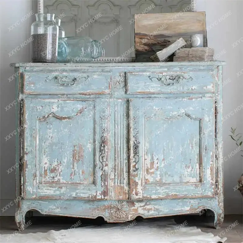 

L antique solid wood dining side cabinet retro old hand-carved locker