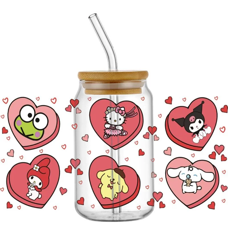 

love Hello cat cute 16OZ UV DTF Cup Wraps Transfer Sticker For Glass Libbey Can Bottle Selfadhesive Washable DIY Custom