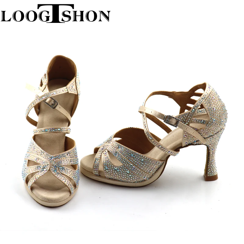 LOOGTSHON heel shoe For Women Salsa Dance Shoes Woman Sandals With Platform Silver Dance Shoes Rhinestone Indoor performance