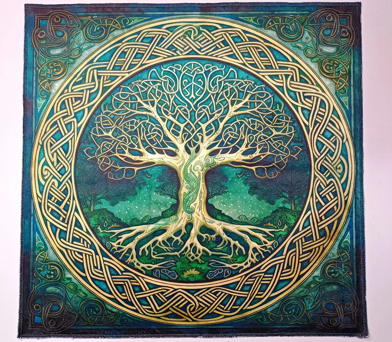Tree of Life Altar Cloth Tablecloth, Tarot & Rune Mat, Divination Spread Cloth for Tarot Reading, Spiritual Witchcraft Room Deco