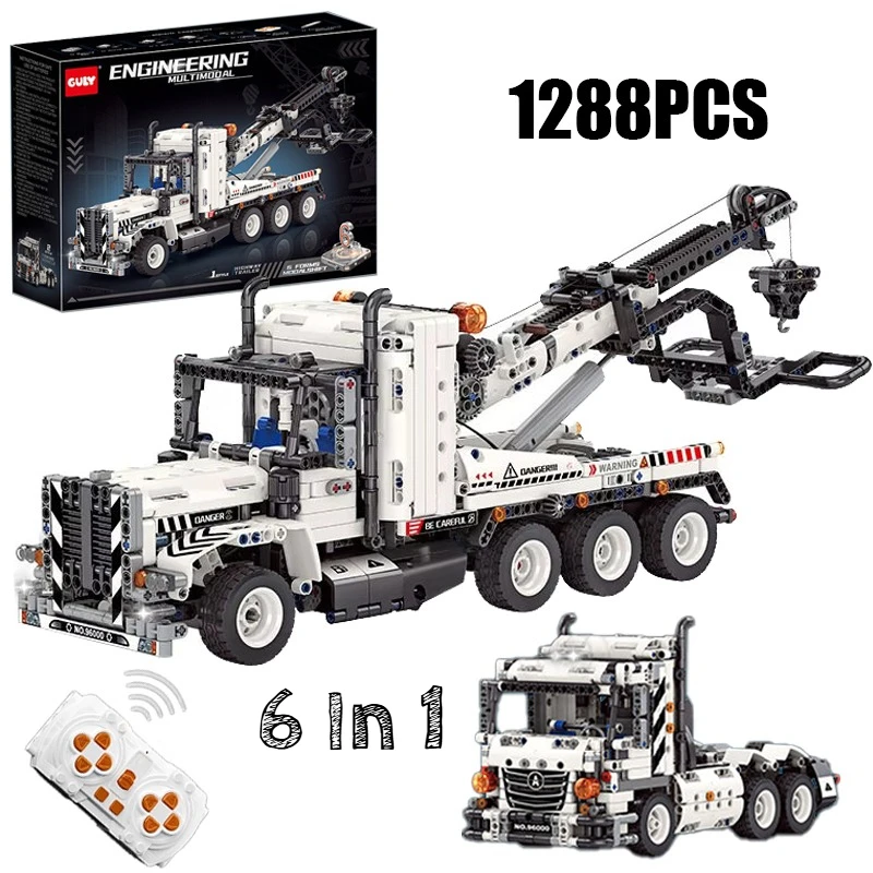 

Набор строительных блоков 6-в-1: Техническая модель грузовика-тягача с прицепом (1288 деталей) с мотором, конструктор, игрушка, подарок