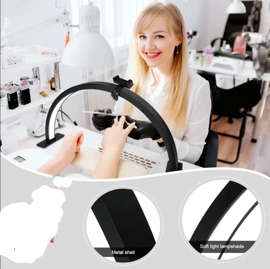 30in Nail Desk Lamp 39W 364Leds Light for Nails Aluminum Alloy Dimmable 3000K-6500K Half Moon Lamp for Lash Extensions Skincare