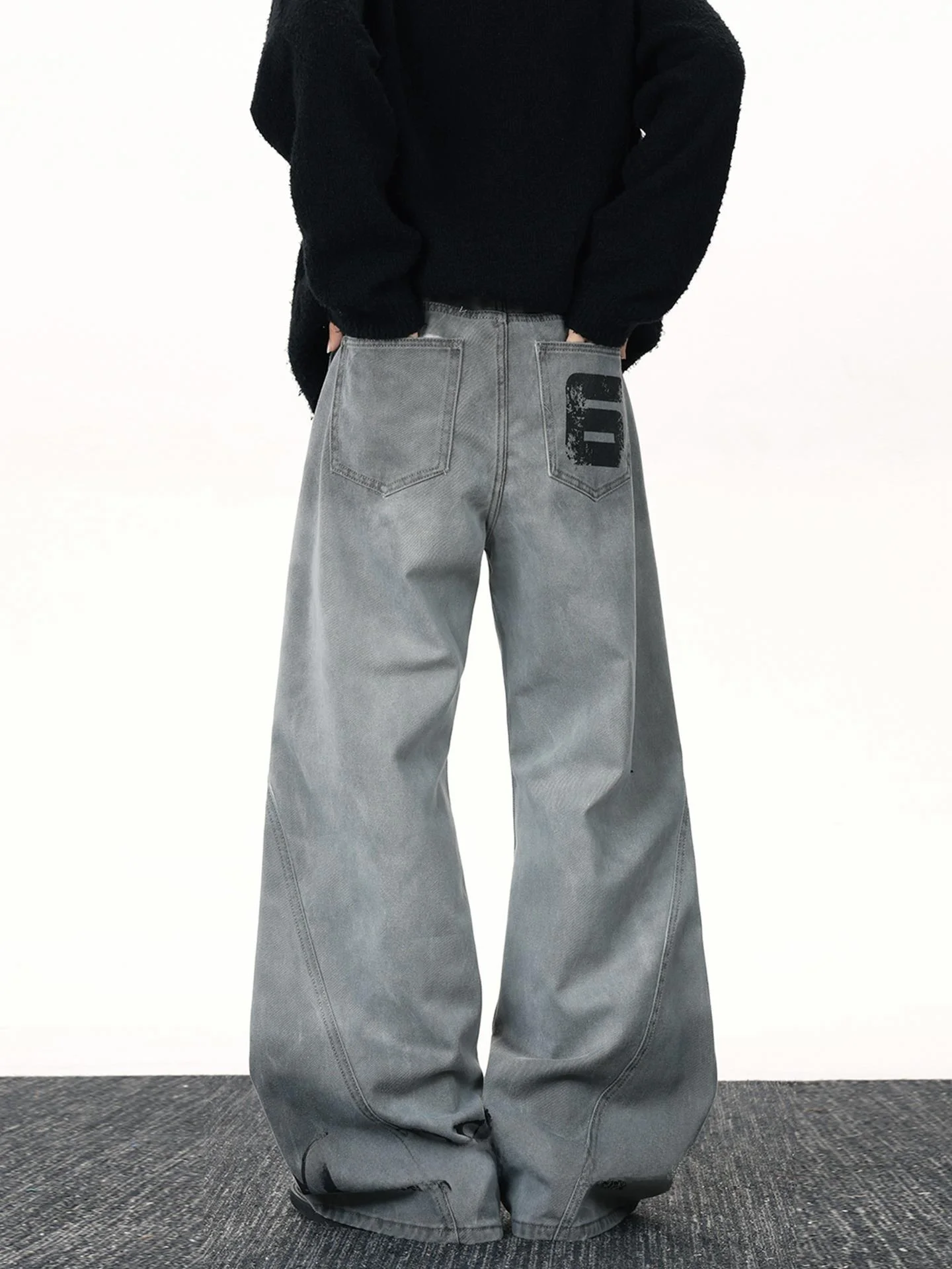 

Мужские винтажные джинсы в стиле американской уличной моды, с эффектом потертости, широкие, свободные, прямые, с принтом, в стиле де-конструкт, длиной до пола, весна-осень...