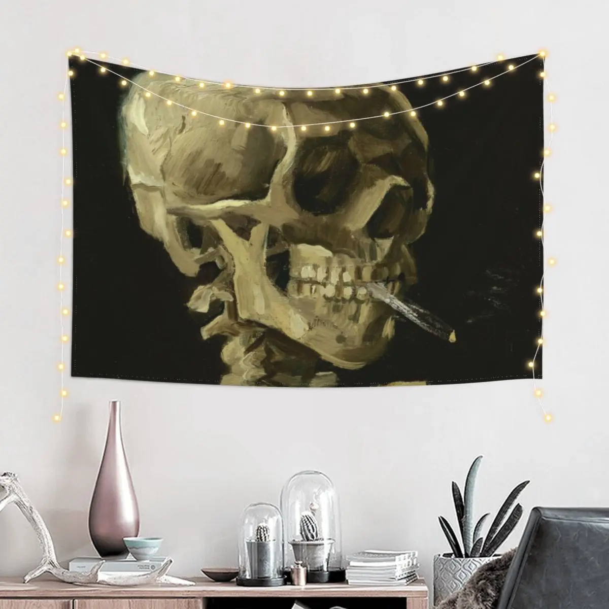 Skull Of A Skeleton With A Burning Cigarette - Vincent Van Gogh Tapestry Bedroom Decoration Wall Hanging Wall Art Tapestry