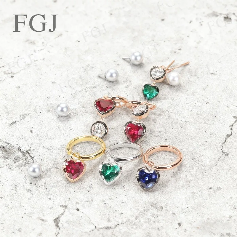 

Hoop Earrings Heart Shape Moissanite Columbia Sapphire Ruby Stone 925 Sterling Silver For Wedding Christmas Jewelry Gifts Charms