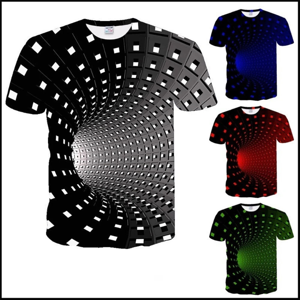 Summer men's fashion trend vortex short sleeved T-shirt casual 3D printed vortex printed pattern T-shirt short sleeved top