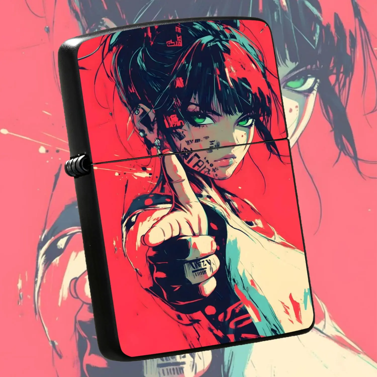 Cyber Stylish Anime Girl Print Lighter, Vibrant Retro Contrast Color Cool Decor Accessory, Portable Daily Use Practical Item, Ideal Thoughtful Gift For Friends, Versatile Scenario Applicable Exquisite Creative Desktop Ornament A Humorous An
