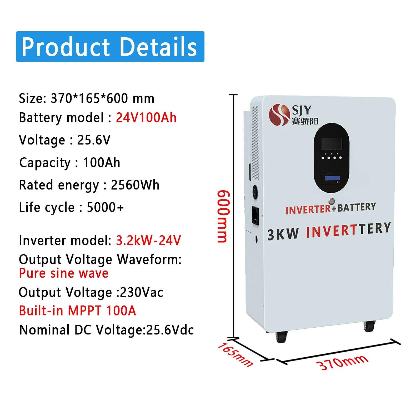 All-in-one 3kw Solar  Energy System, 24V 100Ah LiFePO4 Lithium Iron Phosphate Battery and 3kw Inverter all-in-one Machine