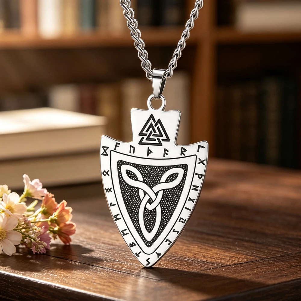 Odin Valknut Runes Men Necklace Trinity Knot Shiela Norse Mythology Pagan Pendant Stainless Steel Nordic Jewelry