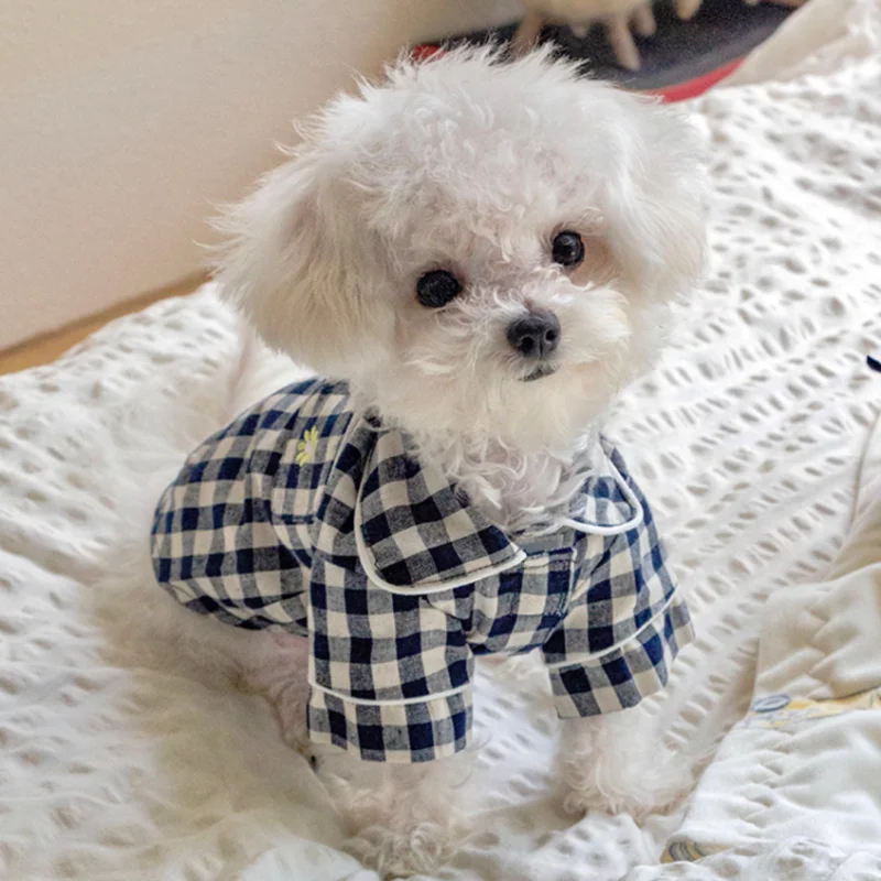 Ins Plaid Dog Pajamas Puppy Summer Clothes Pet Vest Home Costume All Season Soft Dog Bottoming Shirt Chihuahua Small Dog T Shirt