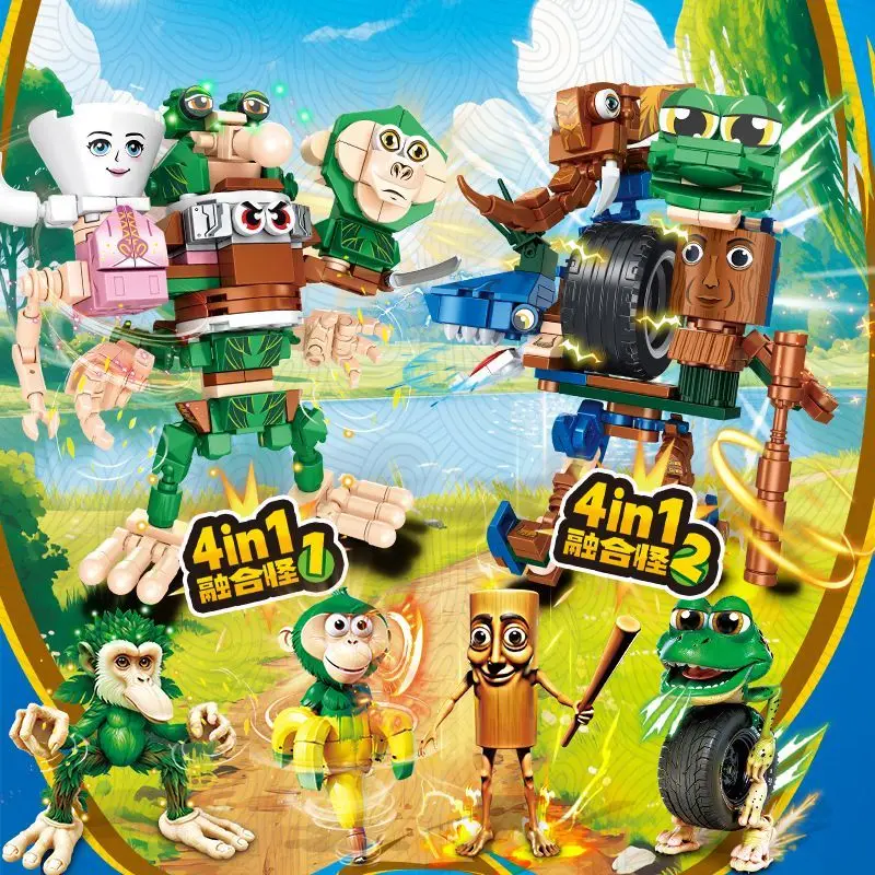 8 pezzi modello set Tungtungtungsahur costruzione di mattoni kit giocattoli da costruzione creativi regalo di compleanno per le ragazze dei ragazzi scatola cieca