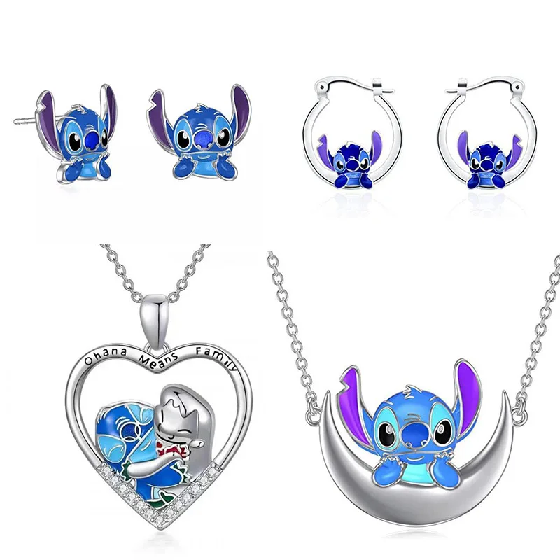 Kawaii Stitch Earrings Necklace Ear Pendants Necklace Sweater Chain Sexual Creativity Fashion Versatile Ins Girl Christmas Gift