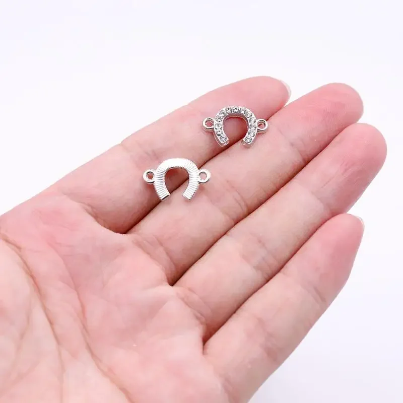 Gorący kolor srebrny podkowa złącza ze strasami Charms do tworzenia bransoletek DIY nowość biżuteria akcesoria cena fabryczna