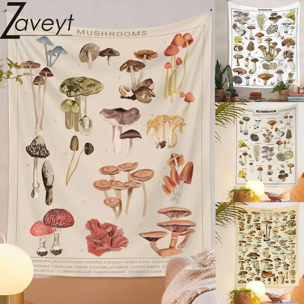 

75x58cm Quotes Mushroom Tapestry Wall Decor Mycology Mushroom Champignon Identification Chart Diagram Illustration Wall Art Boho