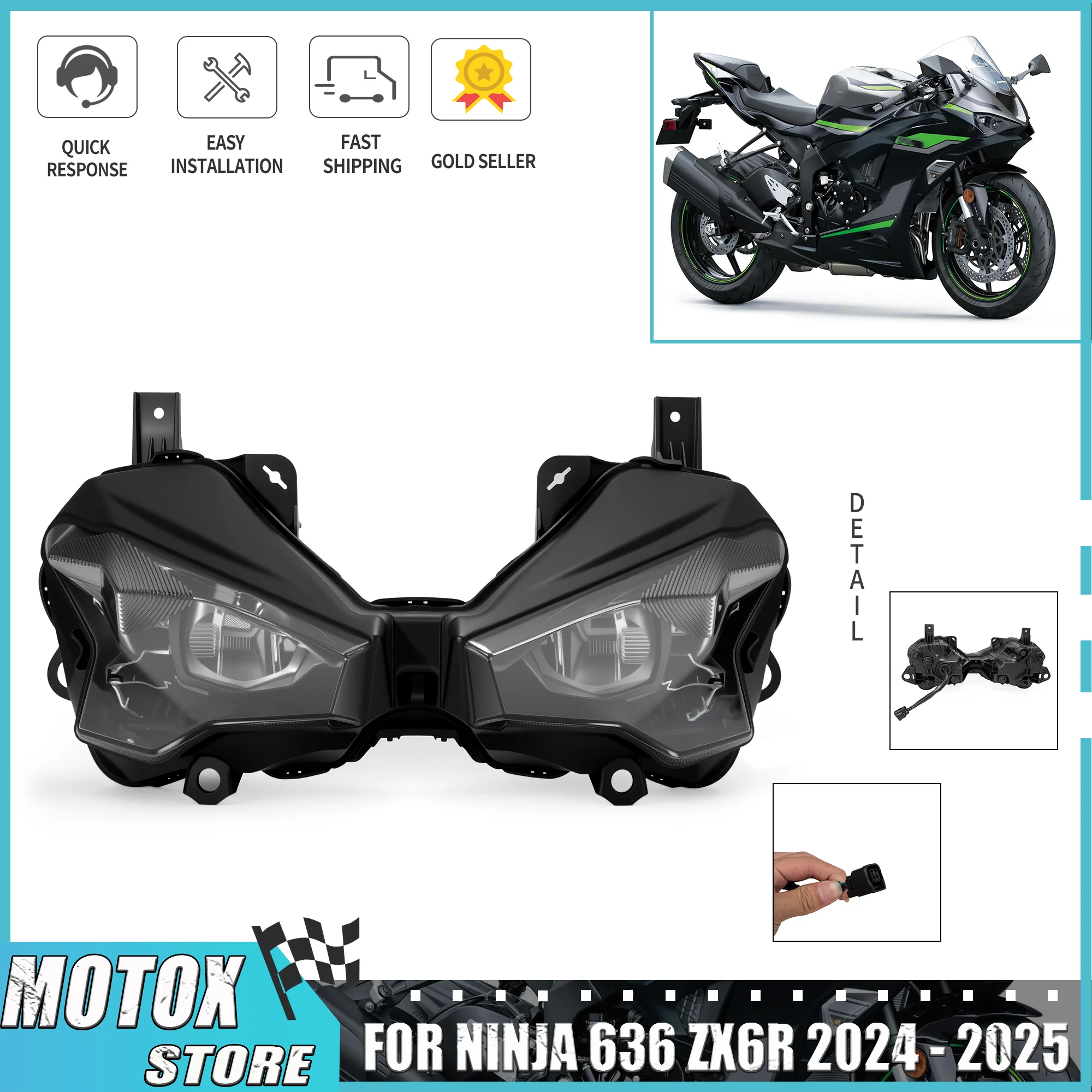 

Motorcycle HeadLight Headlamp Assembly Fit For Kawasaki 2024 - 2025 ZX636 NINJA ZX6R