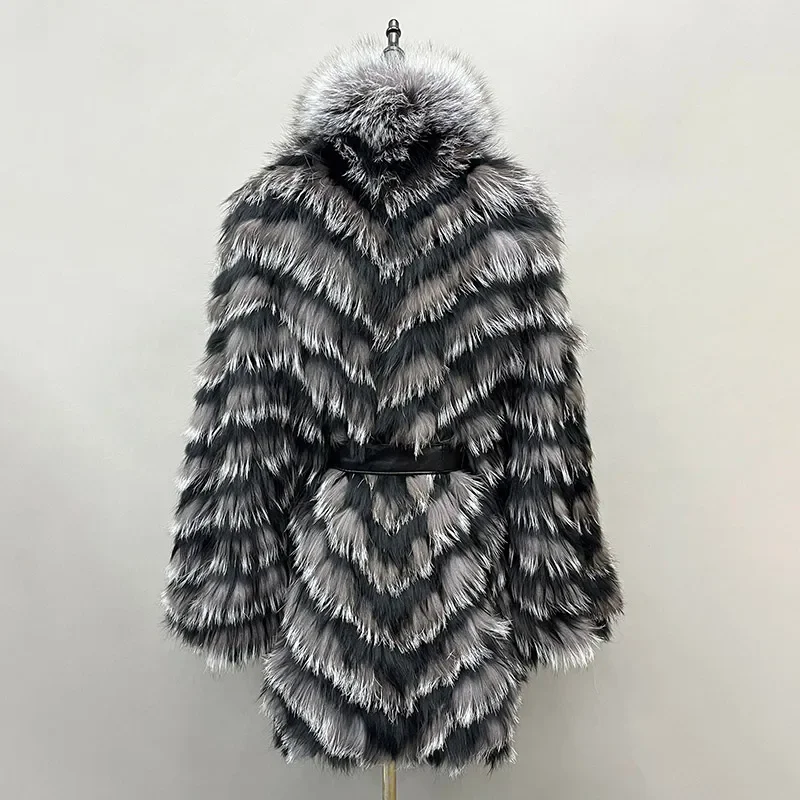 2024 Winter New Style Real Fox Fur Poncho Coats Lady Fashion Luxury Natural Fur Shawls Striped Fur Jackets