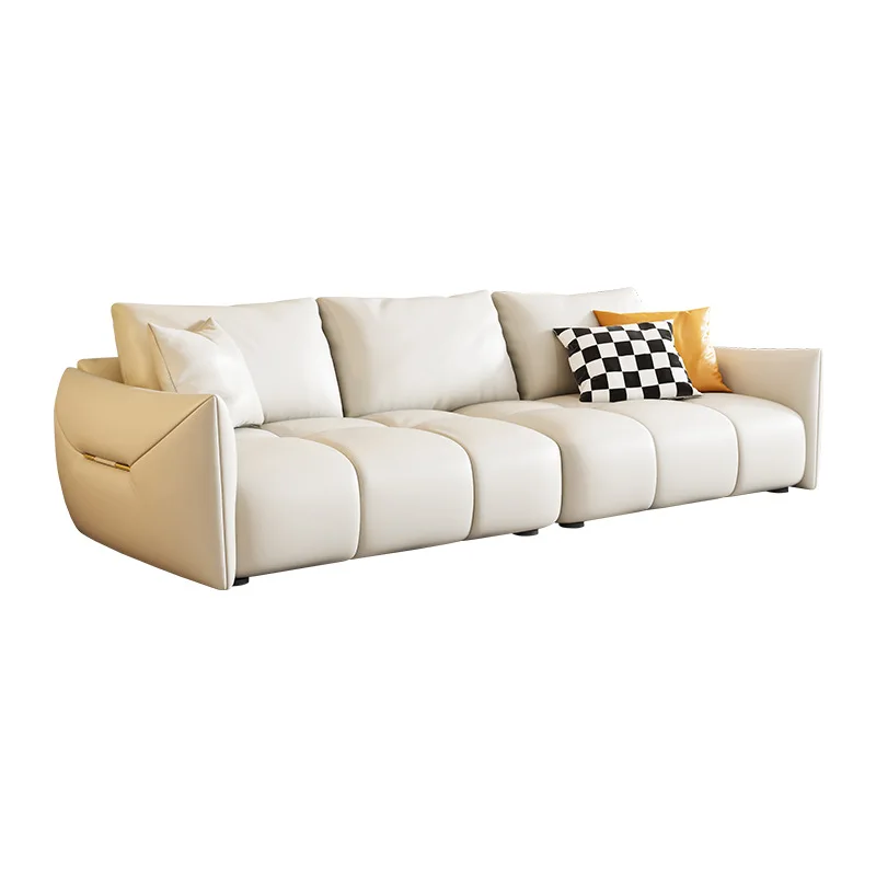 

Light luxury leather first layer cowhide French straight row bread sofa