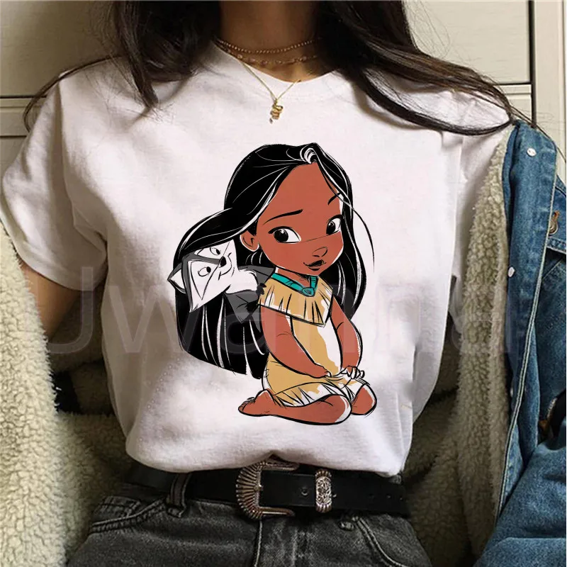 Princess T Shirt Printed Pocahontas and Meeko T Shirt Graphic Tops Women Aesthetic T-shirt Female Tees Harajuku for Women