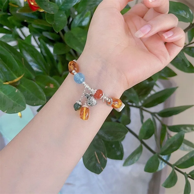

Sterling Silver Bracelet S925 Gift For Women DIY Originality Girl Charm Garnet Festival Retro Fashion Jewelry