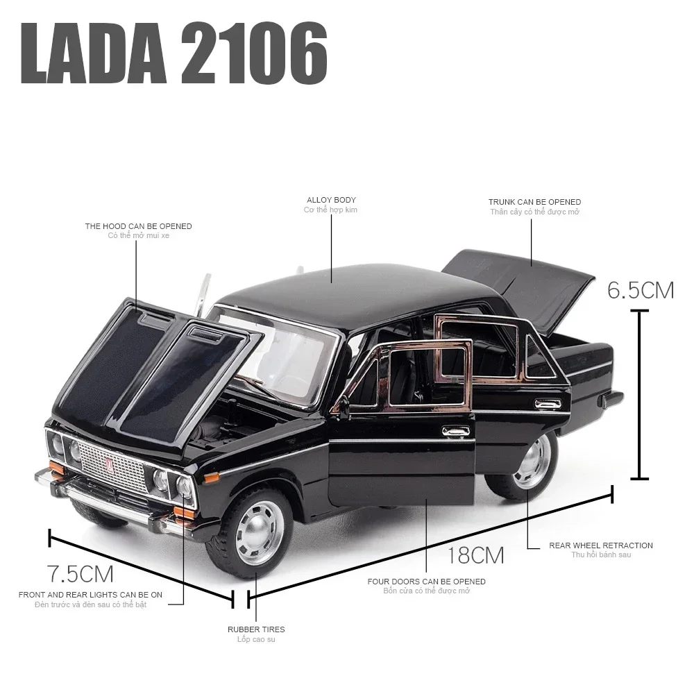 1:24 Russian LADA 2106 Alloy Car Die Cast Toy Car Model Sound and Light Toy Collectibles Birthday gift