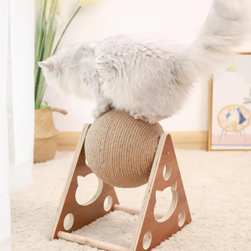 Cat Scratch Board Cat Toy Wooden CatS Grasping Ball Grinding Claw Hand Wrapped Sisal Hemp Rope CatT Climbing Frame Durable