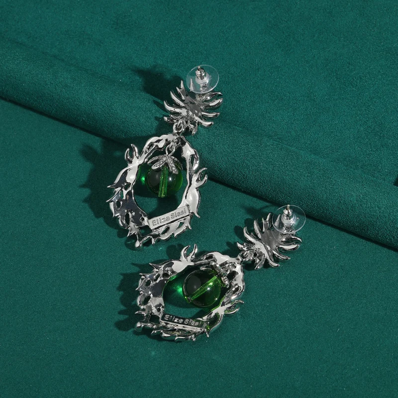 Statement Large Green Earrings Luxury For Woman Cubic Zircon Silver Color Luxury Quality Jewelry Designer Stone Antique 2025 New